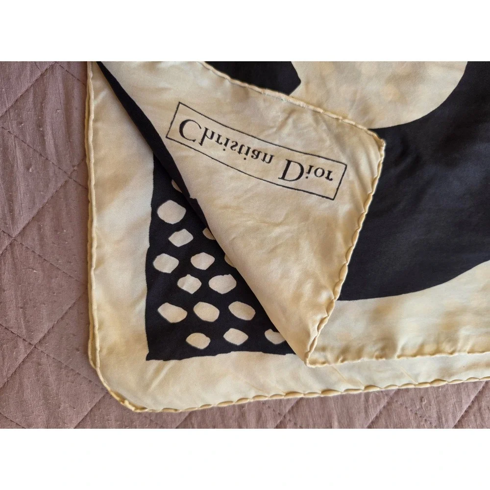 Dior VTG 60s White Black Square 30×30 Logo Preppy Old Money Art Rare‎ Scarf READ